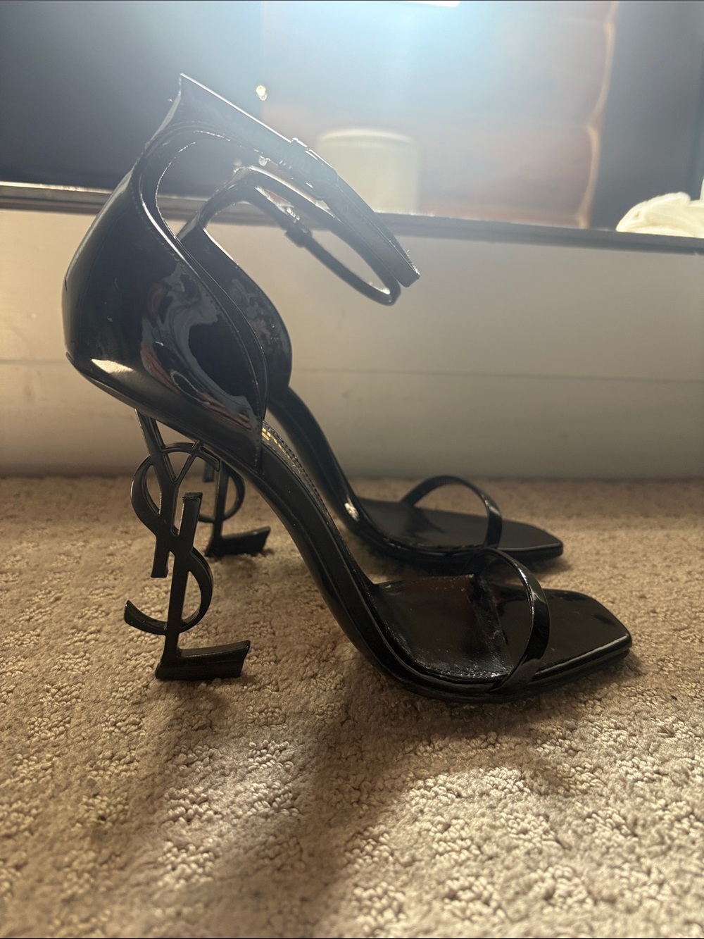 Saint Laurent YSL Black Patent Leather Ankle-Strap Heels - Picture 3 of 8